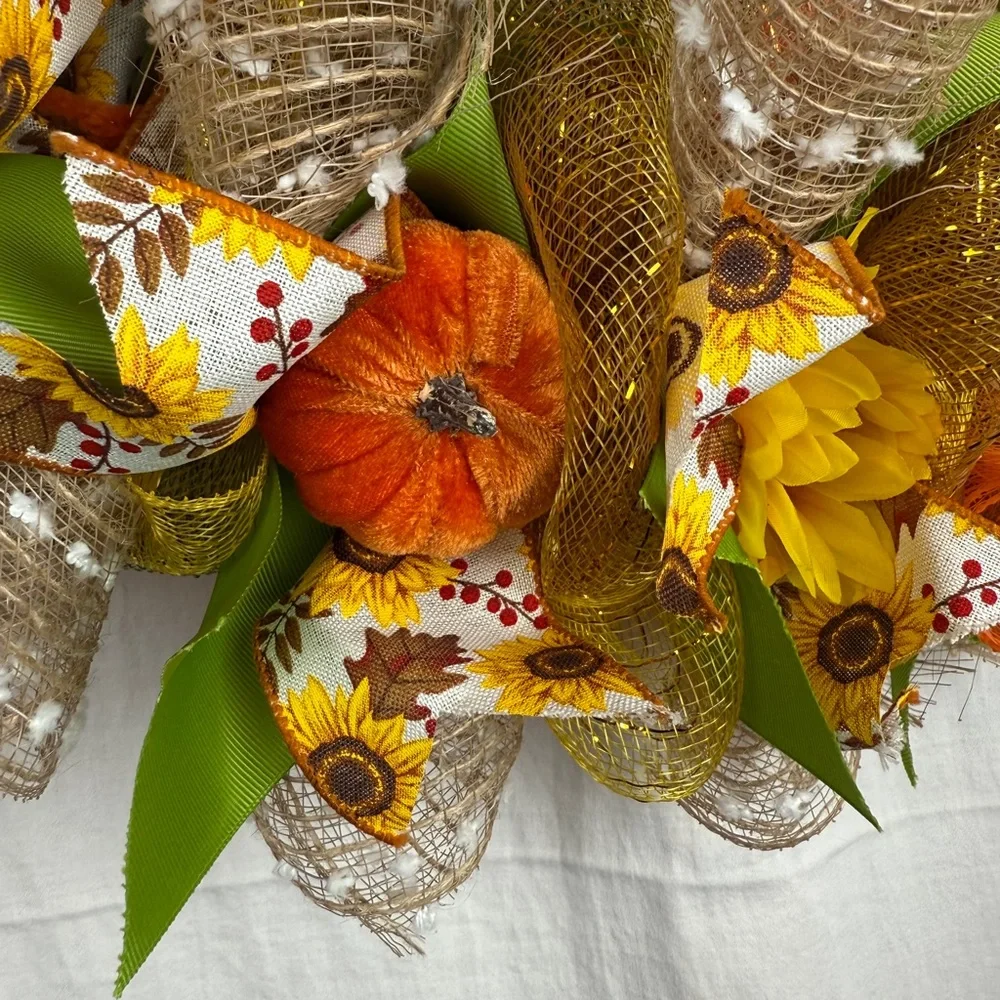 Hand made Festive Autumn Wreath with Orange and Green Accents